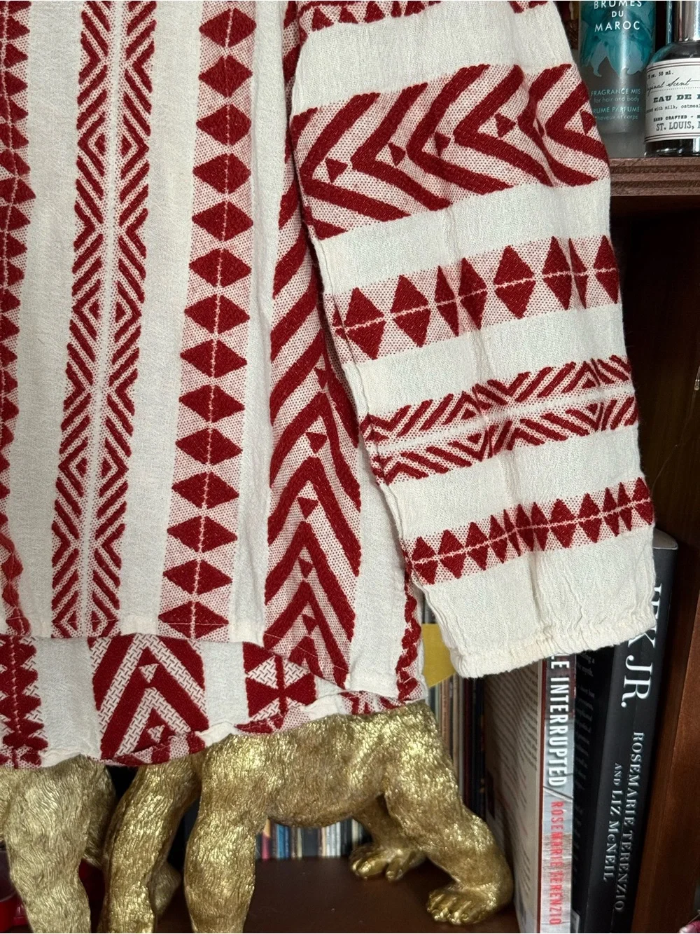 dylan - Embroidered Boho Tunic Top - Red / White - Women’s Large